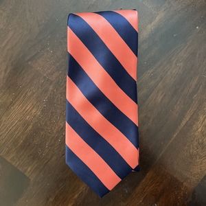 Tiemart Coral Navy Satin Striped Tie 3 1/2" wide